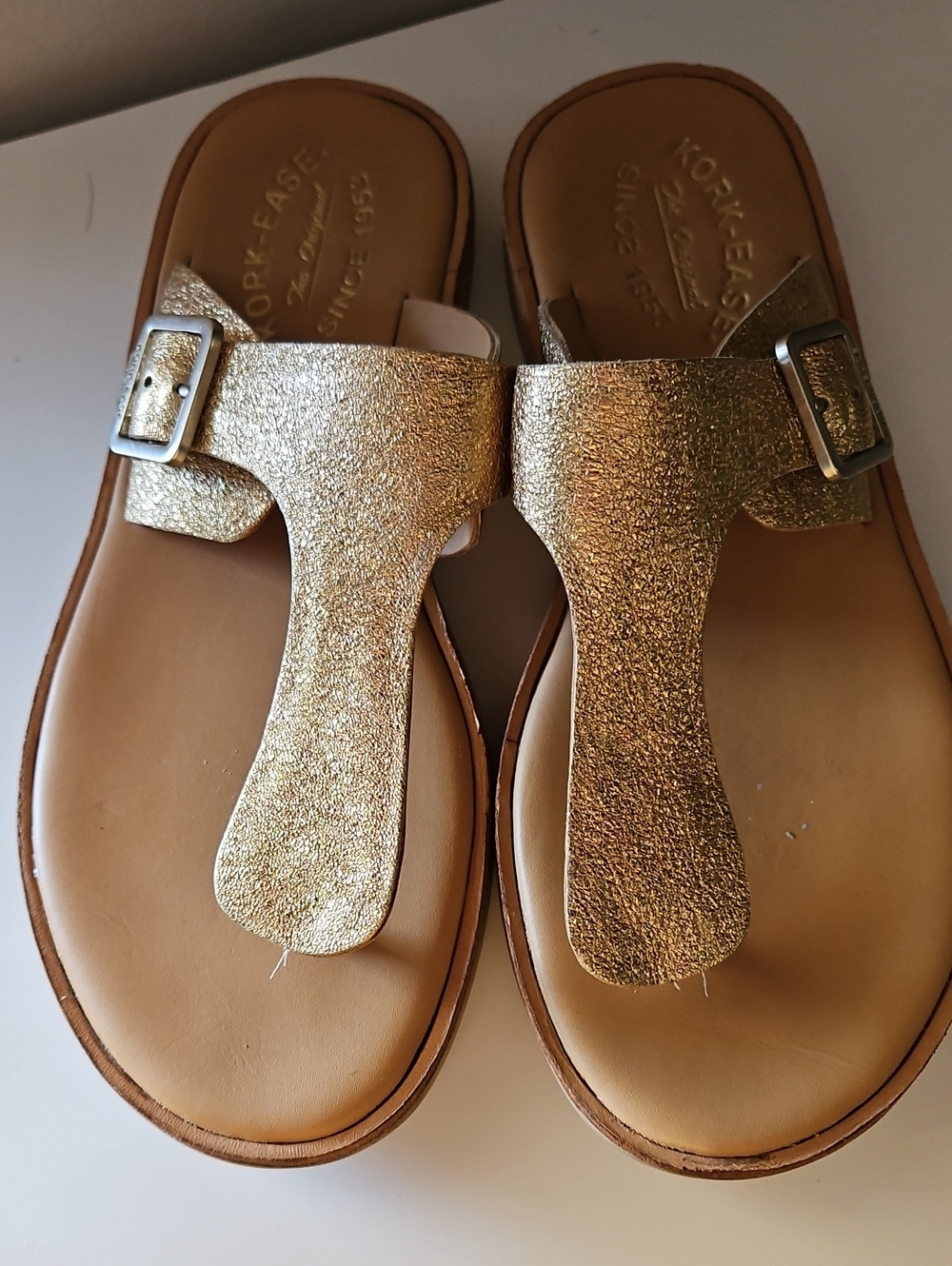 KORK-EASE BELMONT GOLD THONG SLIDE SANDALS SZ 7